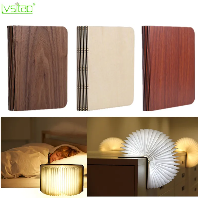

led book lights Portable USB Recharge Magnetic Foldable Wooden Night Light Reading Desk Lamps creative home decor Novelty gifts