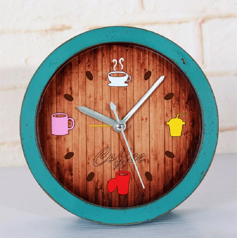 Аль-Фаджр часы Ретро relogio де Мадейра reloj сигнализации домашнего декора деревянный часы saat Таблица клок despertador 12*12 см пластик - Цвет: Синий