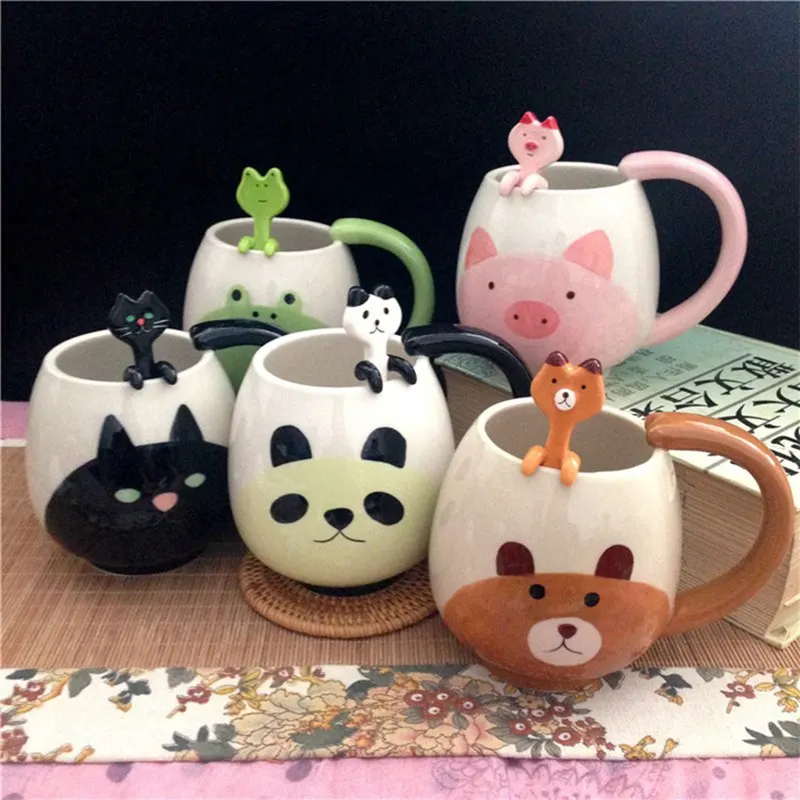 

Cartoon Lovely Hand-Painted Panda/Frog/Cat/Pig Ceramic Coffee Mug Tea Cup With Spoon Cute Mugs For Children Birthday Xmas Gift