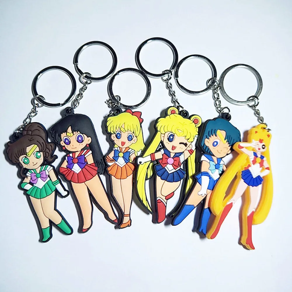 

Pretty Soldier Sailor Moon cartoon PVC keychain Mercury Mars Jupiter fashion cute silicona para llaves Bag pendant Jewelry gift