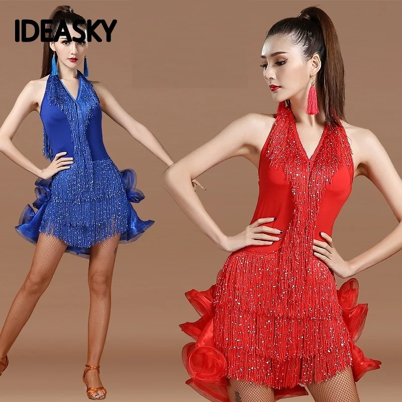 

ballroom womens latin costume rumba ladies sexy for women costumes red competition dresses adult woman dance dress sequin fringe
