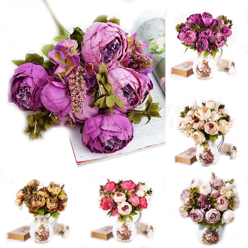 8 Heads/Bouquet Artificial Peony Silk Flowers Bridal Hydrangea Wedding Decorations Table Decorations For Home Textiles Supplies