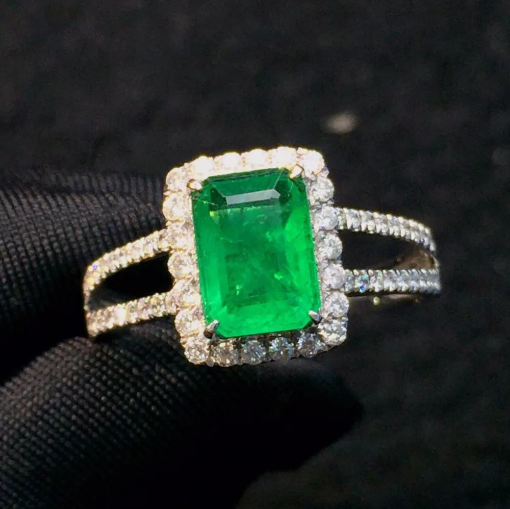 

Fine Jewelry Real Pure 18K White Gold 100% Natural Emerald Gemstone 1.75ct Diamond Female's Wedding Rings for Women's Fine Rings