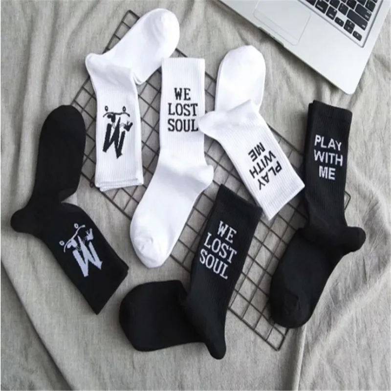

Cotton Socks Men's Solid Color Fashion Male Casual Cotton Socks Letter Fashion Hiphop Style New Women Socks Skateboard Sporty