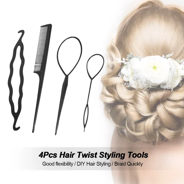 4pcs Hair Twist Styling Clip Stick Pin Bun Braid Maker Hair