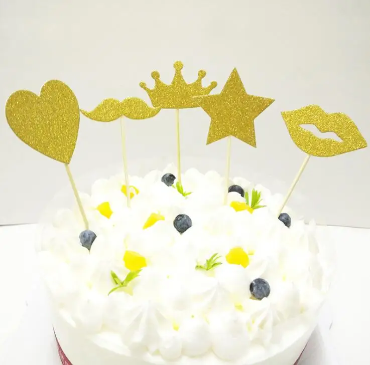 Birthday cake decoration paper topper glitter gold crown wedding party |