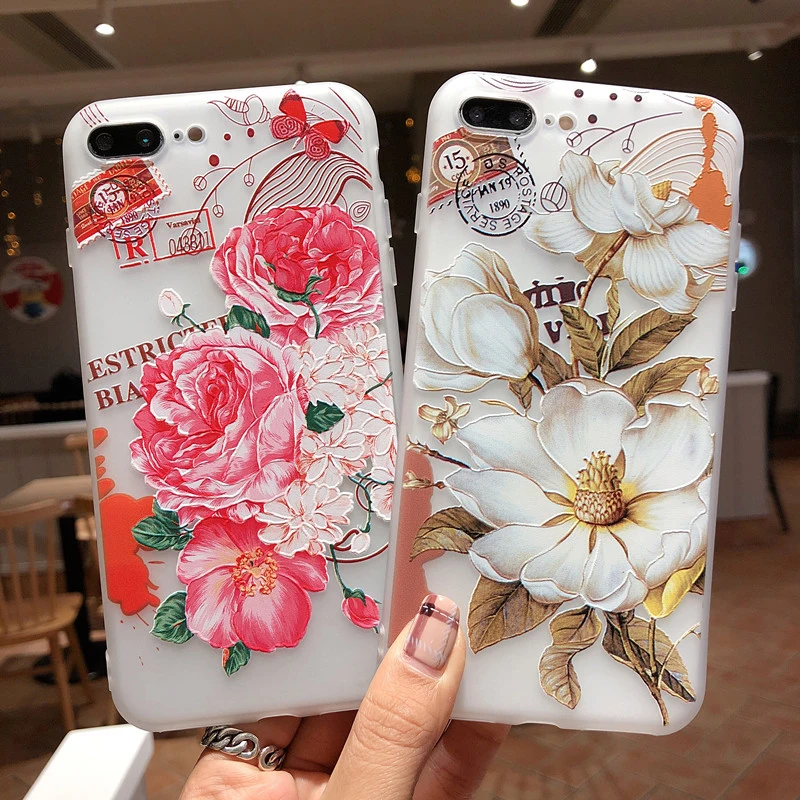 

3D Embossed Flowers Patterned Phone case For IPHONE 8PLUS 8 7 PLUS 8 6 6S 6PLUS Soft TPU Silicone For hoesje IPHONE XS MAX XR X
