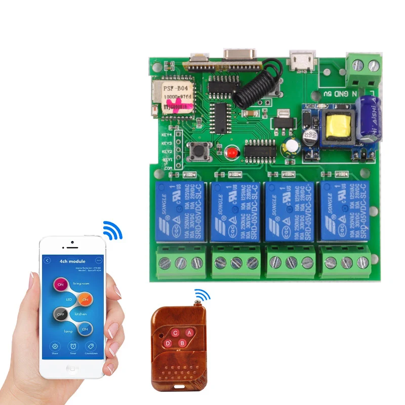 

Smart Remote Control DIY Wireless Switch Universal Module 4ch AC 5V/220V and 433mhz Wifi Switch Timer for Smart Home