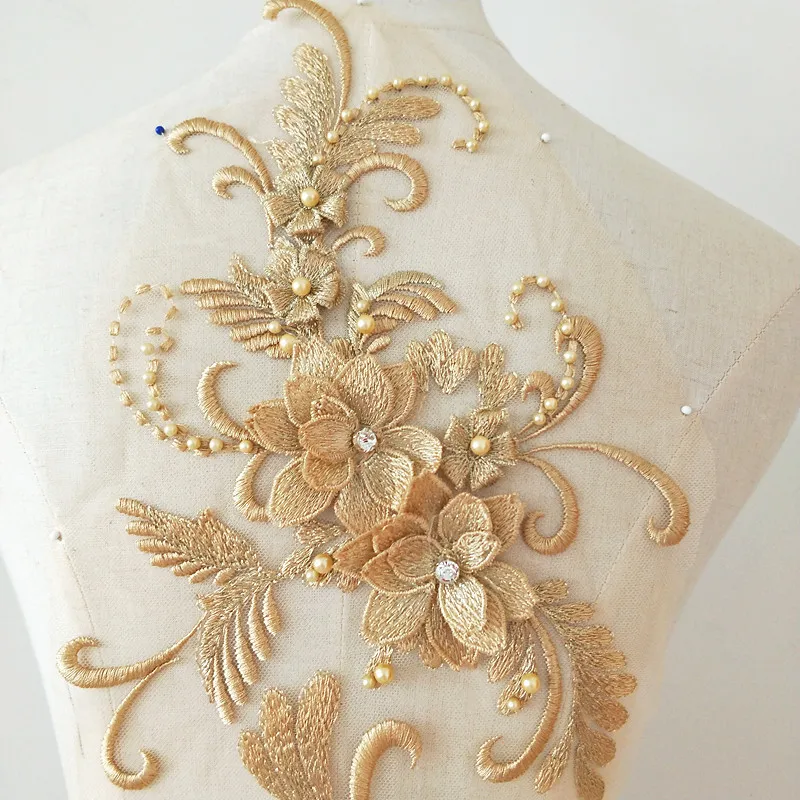 Жемчужный вышитый бисером кружевной аппликатор 3D нашивка цветы мотив для костюма Свадебный лиф Свадебные аксессуары для вуалей Высокое качество 19 цветов
