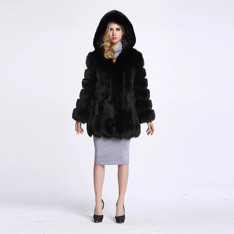 Зимнее плотное теплое Женское пальто из искусственного меха с капюшоном пальто из искусственного меха женская куртка из искусственного лисьего меха длинное пальто 4XL PC253