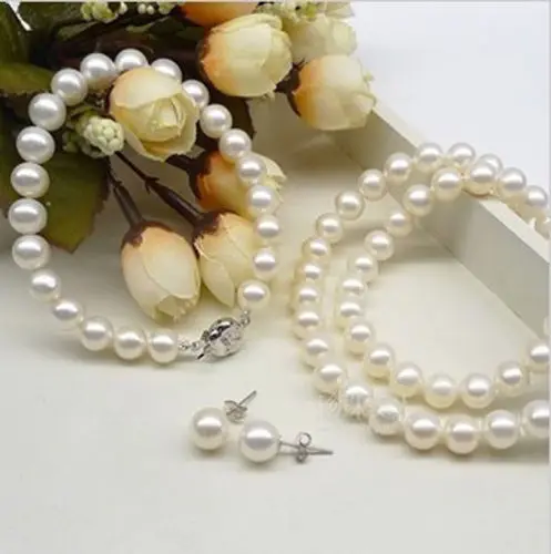 

FREE SHIPPING HOT sell new Style >>>> 8-9mm18/7.5inch AAA Akoya White Cultured Pearl Necklace Bracelet Earrings