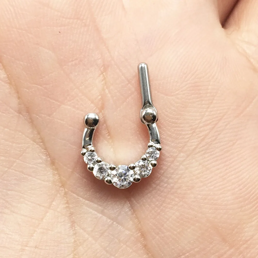 1 piece fashion women's septum nose ring with crystal 14G 1.6mm piercing nose beautiful body jewelry for lady 4