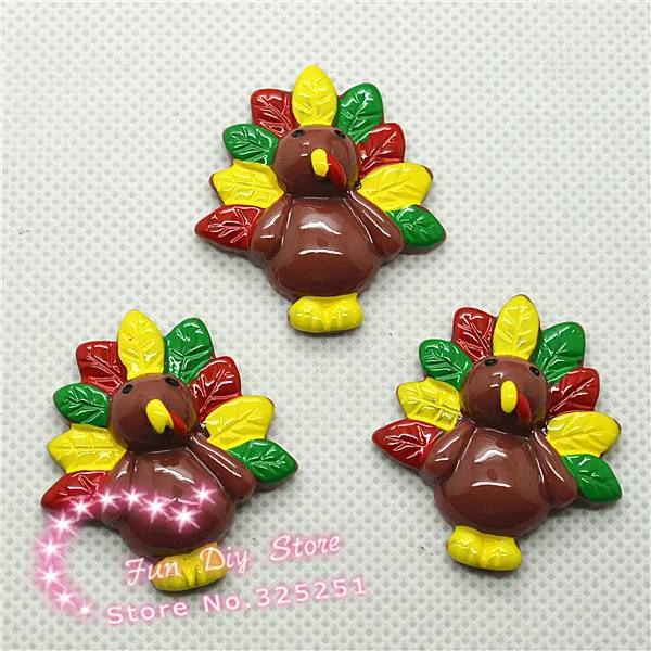 

Wholesale Resin flat back turkey for Thinksgiving Cabochons Flatbacks 50pcs 31*34mm