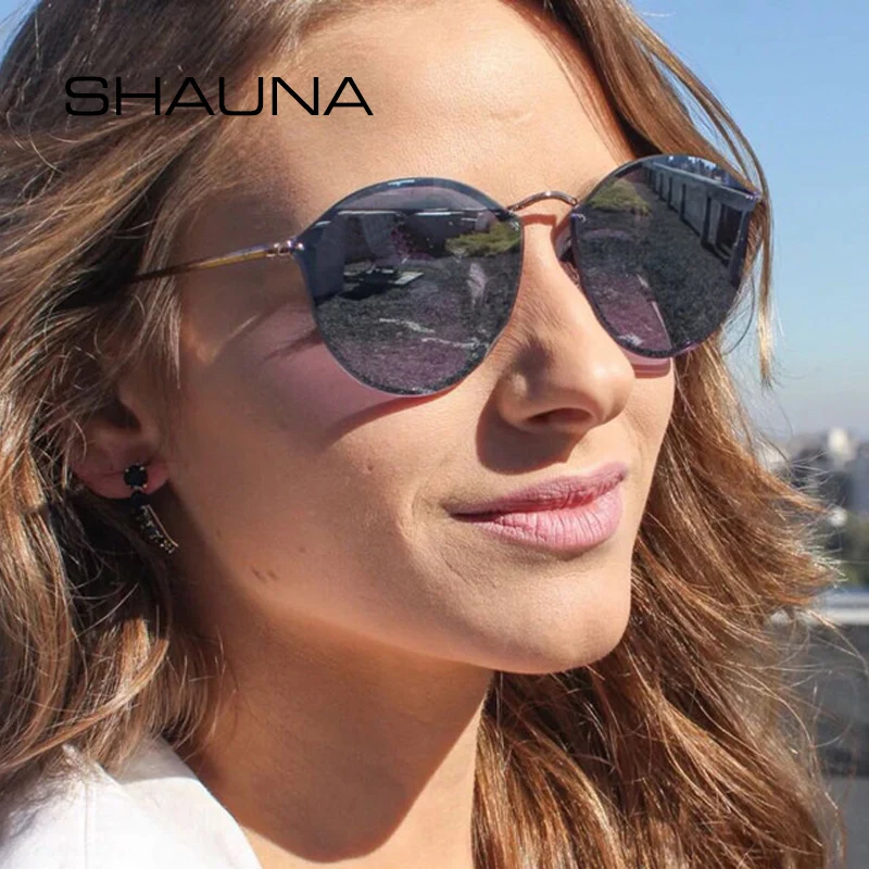 Женские и мужские классические очки SHAUNA круглые зеркальные солнцезащитные в