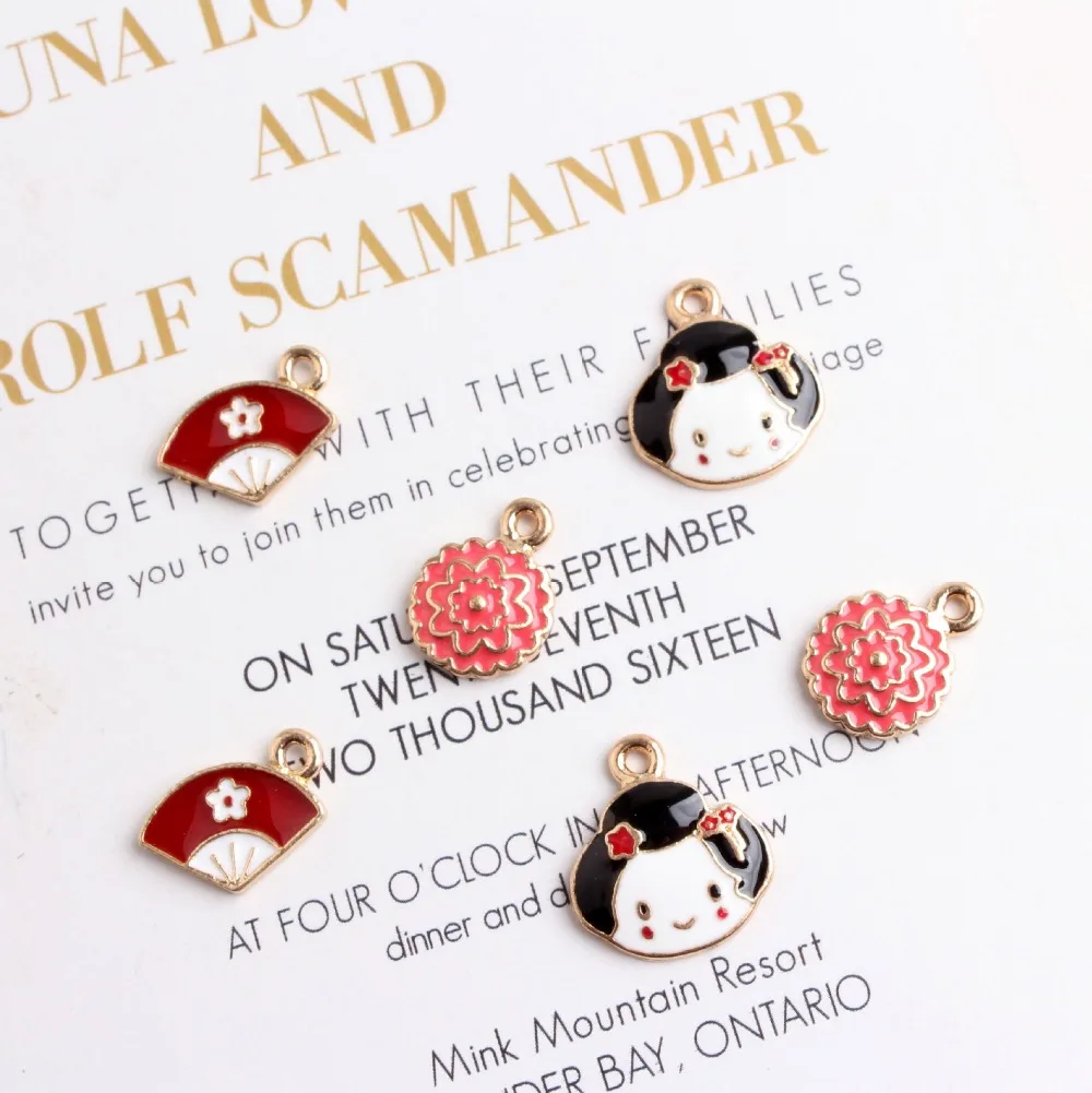 

10 Pcs DIY Fashion Charms Gifts Enamels Doll Head/Fan/Wreath Alloy Pendant Making Bracelet Necklace Clothing Jewelry Accessories