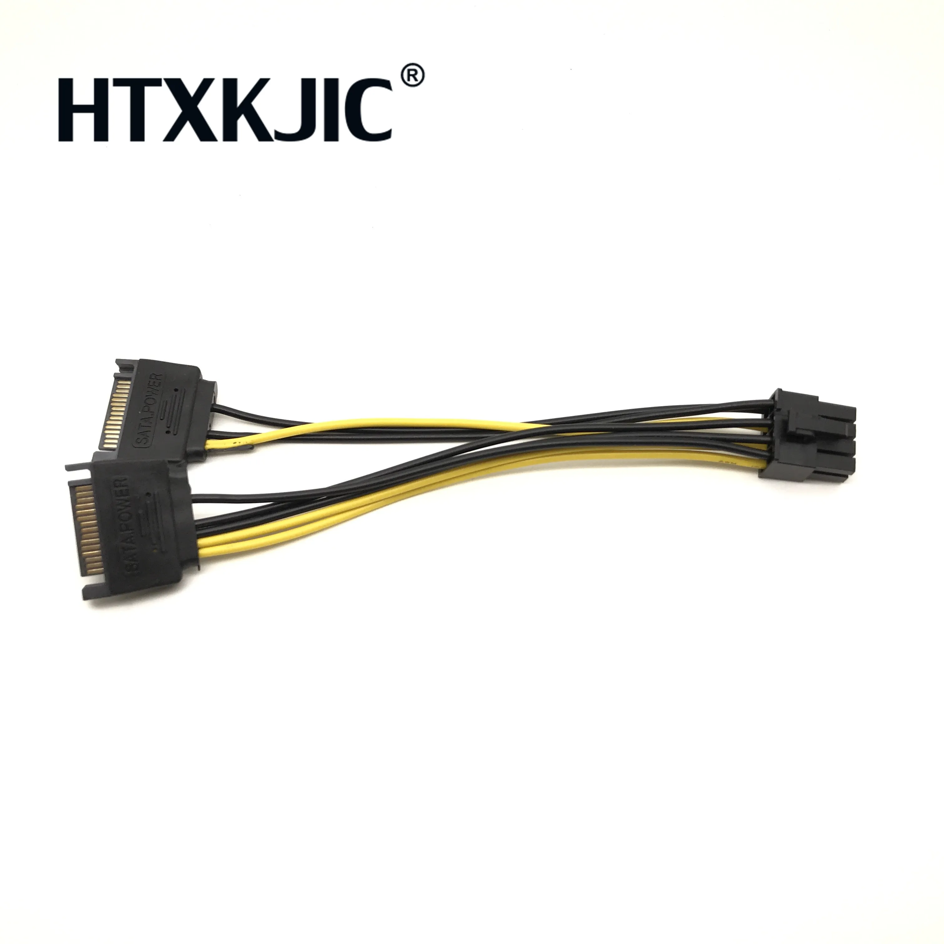 20CM Dual SATA Power Cable 15P to 8P Graphics Card 18AWG Wire Connector 1 IN 2 Male 15Pin to 8Pin SATA Cable for Mining Miner