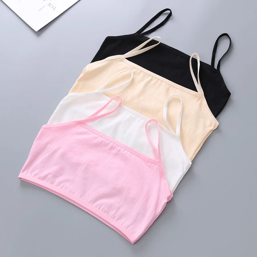 

Famli 4pcs/Lot Teen Girls Tank Bra Top Teenage Kids Soft Cotton Underwear Training Bra Clothing 10 12 14 16
