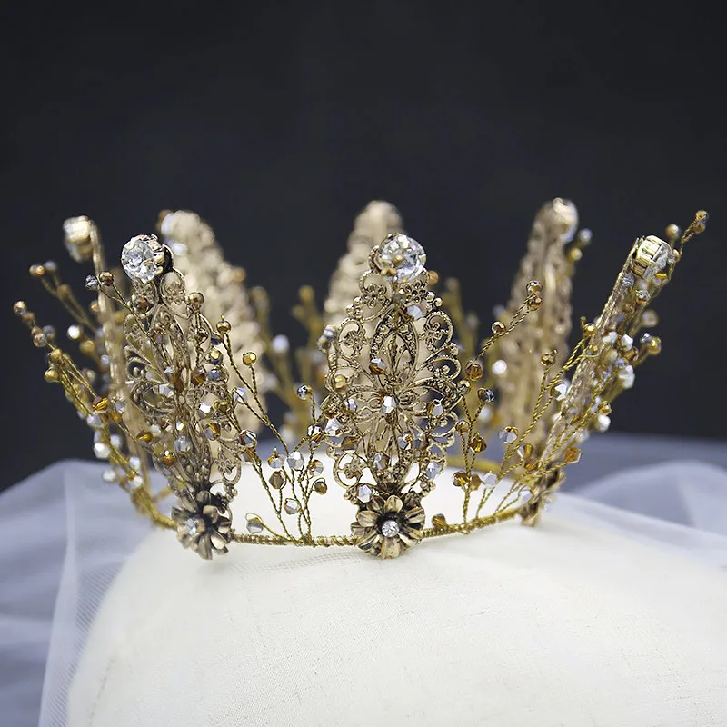 

Vintage Gold Big Leaf Tiara and Crown Crystal Rhinestone Bride Noiva Diadem Headpiece Wedding Accessories Bridal Hair Jewelry JL