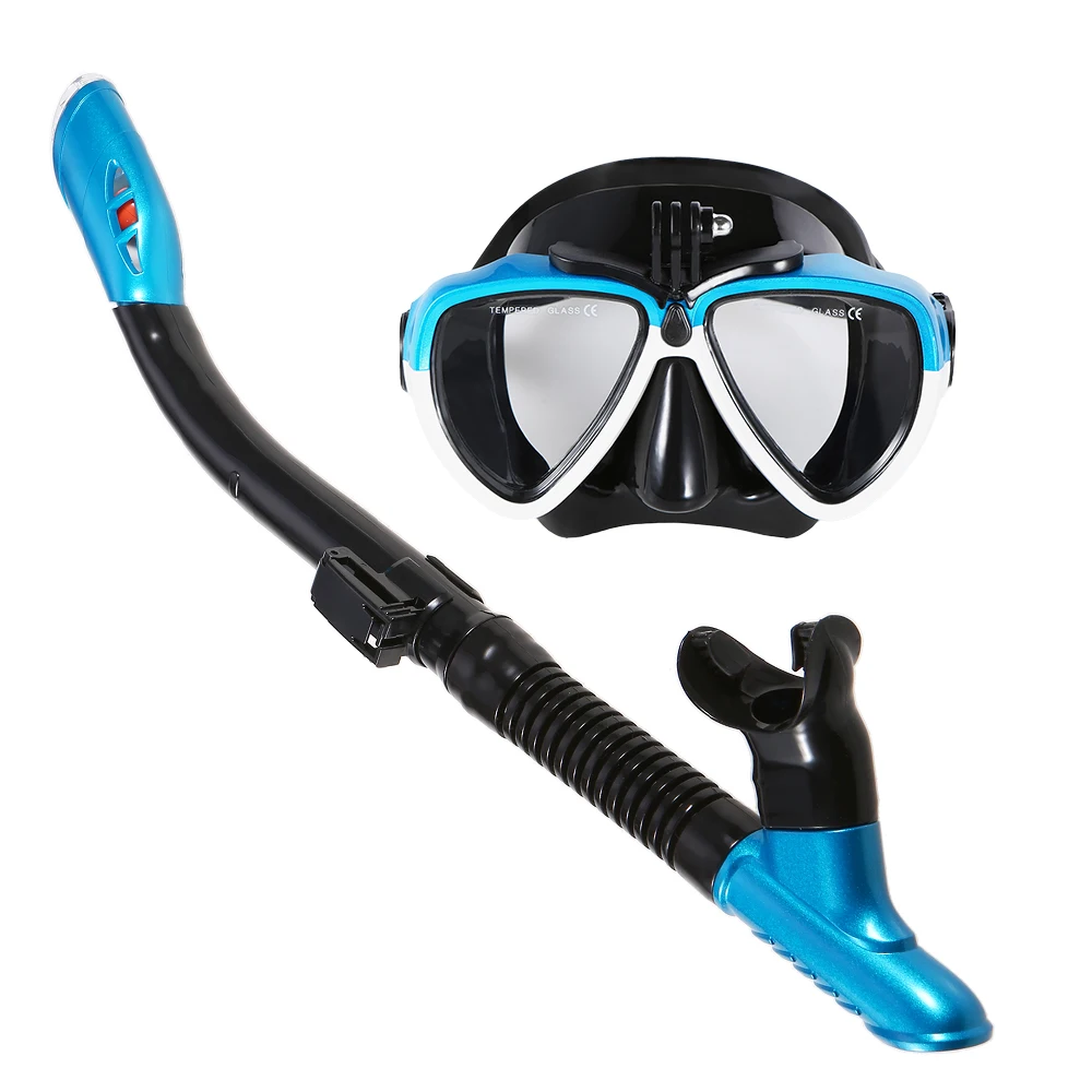 Lixada красочная маска для подводного плавания Snorkel SetAnti-fog плавательные очки для подводного плавания с легким дыханием сухая трубка маска для сноркелинга - Цвет: Синий