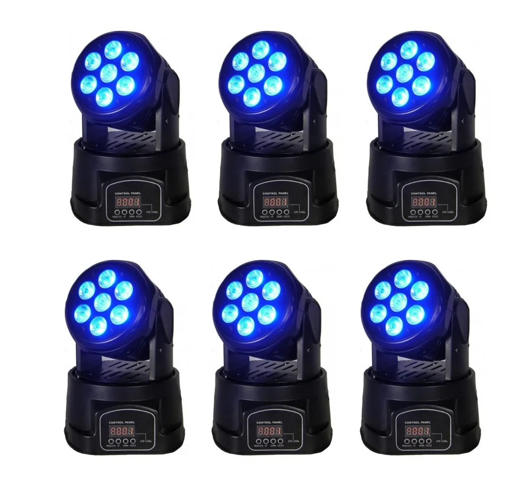 

6pcs/lot LED Moving Head Mini wash 7x12w RGBW Quad with advanced 14 channels LED effect high quality stage light Factory Price