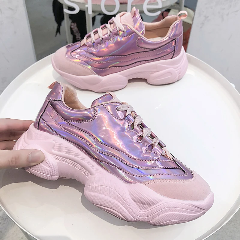 

Casual Shoes Woman Sneakers Platform Wedges Bling Bling Gold Silver Women Sneakers Trainers High Heels Loafers Ladies Creepers