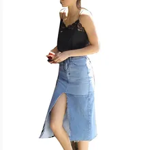 Джинсовые юбки с разрезом для женщин осень с высокой талией на пуговицах до колена винтажный Повседневный стиль высокая уличная Длинная женская юбка-карандаш