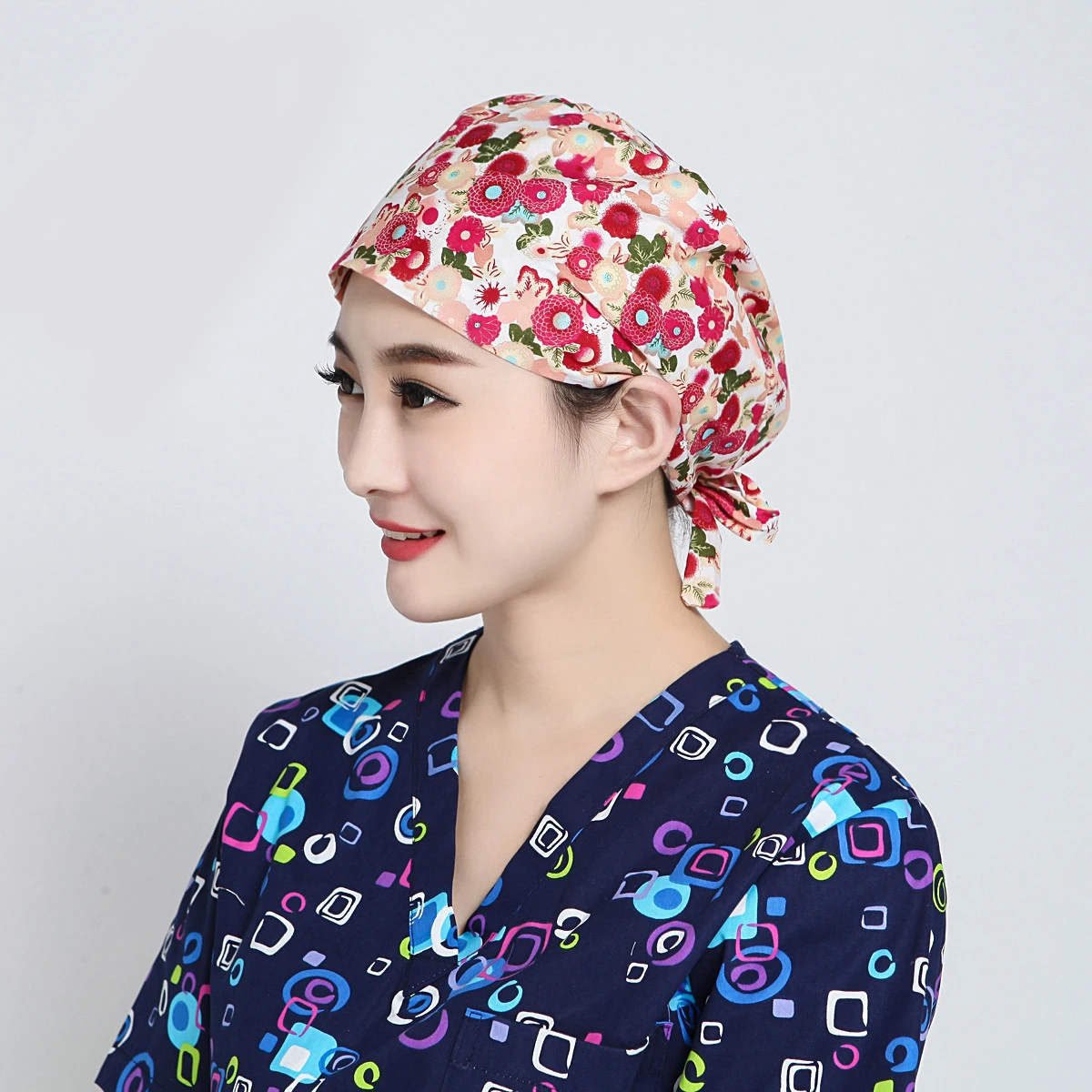 2018 новые цветы напечатаны скраб маски с кепкой медсестры доктора хирургической больницы Регулируемая медицинская крышка s скраб