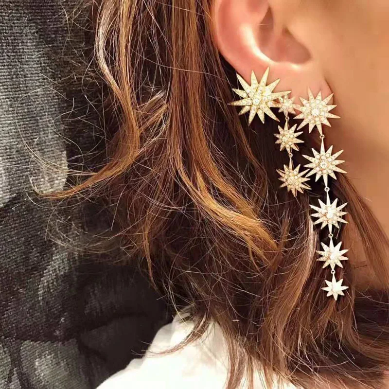 

Be 8 New Arrival AAA CZ Long Drop Earring Star Design Long Dangle Statement Earrings for Women Fashion Jewelry E799