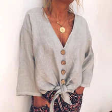 *#Best Price Blouse Women Linen Cotton Long Sleeve Button Sexy V Neck Bandage Shirt Tops Casual Summer Solid Vintage Women Tops blusas H30 *#Best Price Blouse Women Linen Cotton Long Sleeve Button Sexy V Neck Bandage Shirt Tops Casual Summer Solid Vintage Women Tops blusas H30