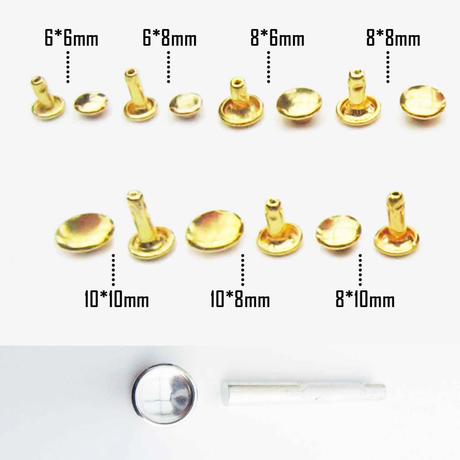 golden with tools 50 комплектов, металлическая двойная крышка, круглая Быстрая заклепка, шпилька, кожаный ремень, кошелек, сумка, одежда, декоративная, сделай сам, ремонт ногтей, 4 цвета, 8 размеров - Цвет: golden with tools