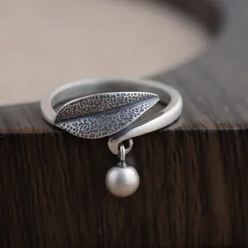 

FNJ 925 Silver Bamboo Ring Leaf Original Pure S925 Sterling Thai Silver Rings for Women Jewelry Adjustable Size