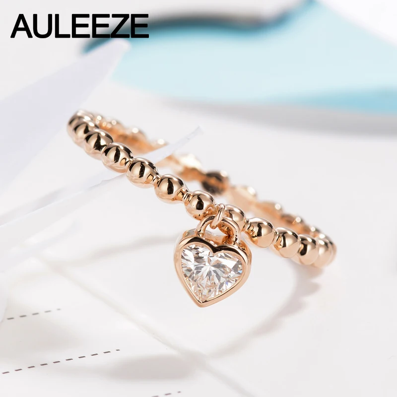 AULEEZE, настоящий SI H 750 карат, натуральный бриллиант, 18 К, розовое золото, Solitaire, обручальное кольцо в форме сердца, настоящий бриллиант, хорошее ювелирное изделие