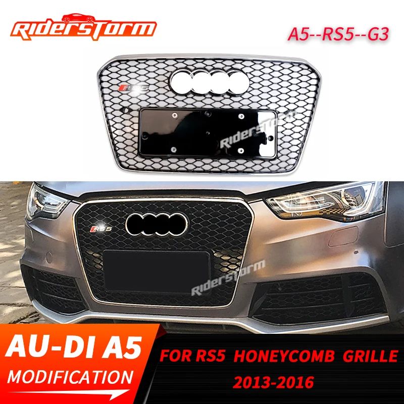 

For AUDI A5 RS5 front grille change to RS5 honeycomb grill balck and chrome racing grill 2013-2016 facelit RS5 grille