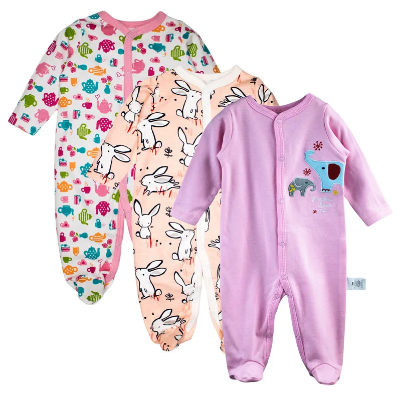 3 шт./лот; детский комбинезончик; одежда с длинным рукавом удобные детские пижамы с героями мультфильмов хлопок Одежда для новорожденных девочек - Цвет: PaFu-R3pcs
