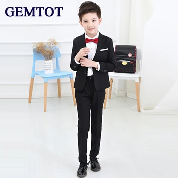 

GEMTOT 2017 New Korean Version Small Suit Coat +tie + Shirt + Pants 4 Pcs Sets Boy Host Dress Suit Free Shipping for 3-10 Y Kids