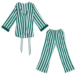Горячая Распродажа Для женщин домашняя одежда пижамные комплекты комплект из 3 предметов модные сексуальный прозрачный шелк в полоску Для