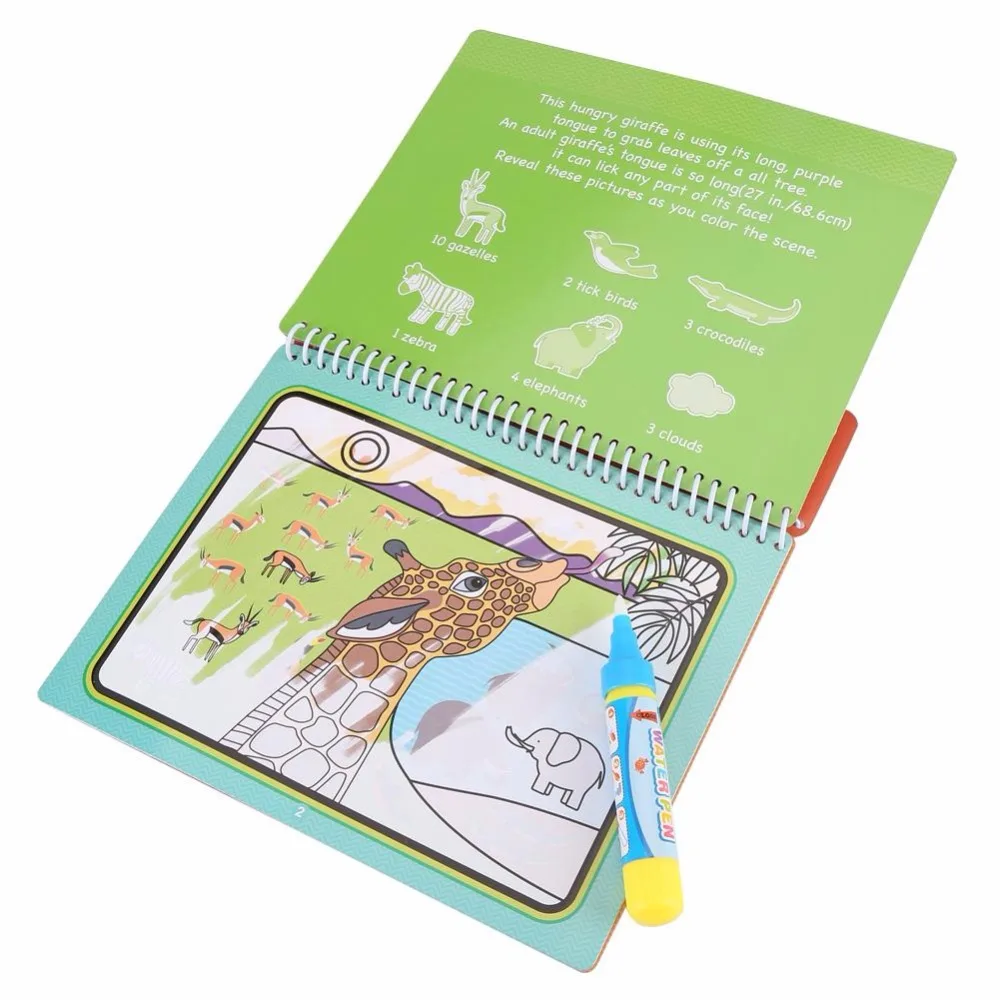 

2019 Hot Sale Portable kids Drawing Book Magic Coloring Painting Book With Water Drawing Pen Educational Drawing Toys For Kids