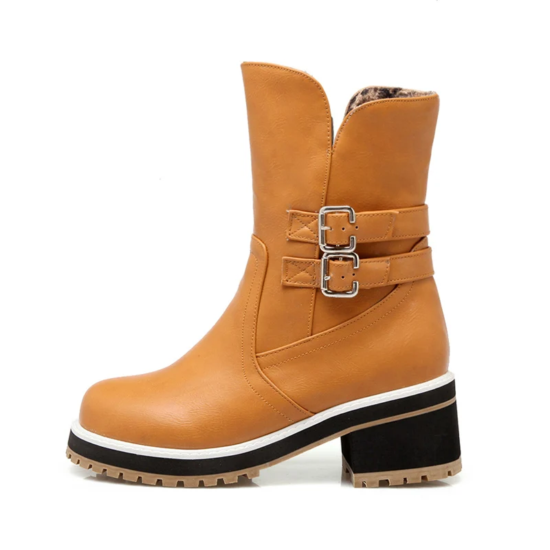 

2018 Women Plus Size 43 Winter Platform High Heels Mid Calf Yellow Boots Female Plush Cheap Booties Lady White Snow Boots Shoes