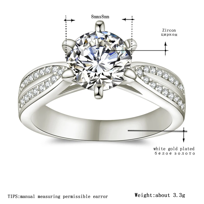 MDEAN White Gold gold Color Wedding wedding Rings for Women Round AAA Zircon Jewelry accessories Bague Bijoux Size 6-10 MSR251