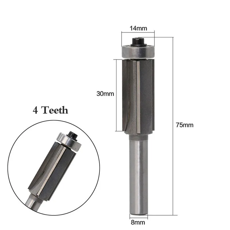 1 шт фреза 8 мм хвостовик 4 лезвия для промывания и подравнивания фрезы для дерева обрезные фрезы с подшипником Деревообработка Инструмент для концевой ФРЕЗЕРОВКИ - Длина режущей кромки: > 32 мм