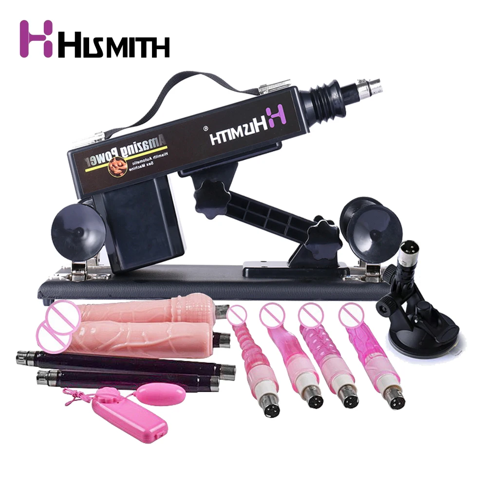 Kopen HISMITH nieuwe sex machine vrouwelijke masturbatie pompen pistool met 6 dildo bijlagen automatische sex machines voor vrouwen sex producten
