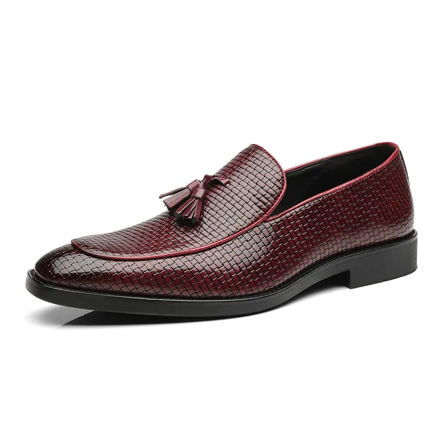 Merkmak/мужские лоферы с кисточками из искусственной кожи; официальная обувь с рисунком кирпича; большой размер 48; простая повседневная мужская обувь без застежки; градиентный цвет - Цвет: Red Men Shoes