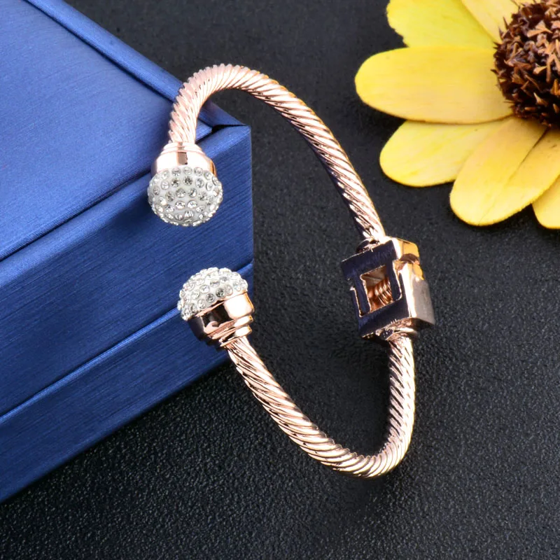 

SINLEERY Charm Crystal Ball Open Bangle Cuff For Women Rose Gold Silver Color Bracelets Women Wedding Jewelry SL141 SSC