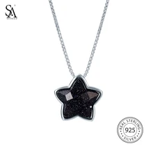 SA Estrella Collares Largos Colgantes de PLATA DE Plata de Ley 925 para Las Mujeres 925 Plata Fina Joyería de La Vendimia Maxi Collar Colgante