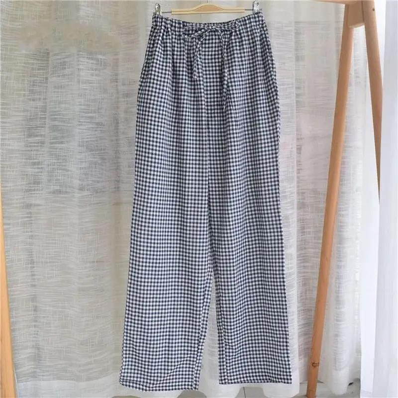 

2019 Spring Autumn Men 100% cotton sleep bottoms Male loose plus size nighty trousers sleepwear pyjama Lovers Plaid pajama pants