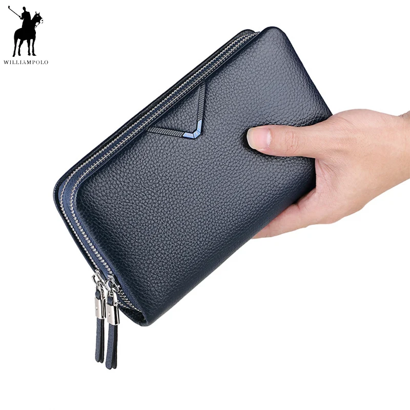 

Men's Clutch Bag WILLIAMPOLO Clutch Wallet Genuine Leather Flap Handbag Zipper Hand Strap Clutches Man Purse Cowhide Luxury Gift