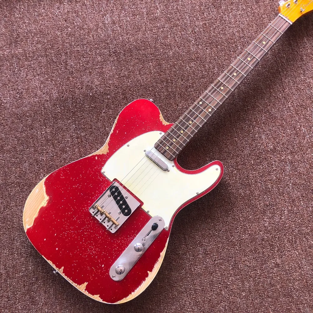 

Custom Shop handmade telecast gitaar,Metal red color Tele electric Guitar relics by hands. master build relic TL guitar