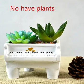 

Concrete Flowerpot Succulent Planter Cute White Plants Flower Pot Pian Shape Flower Pots & Planters Desktop Decoration