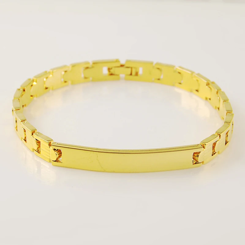 wholesale 24k gold GP 6MM wristband chain bracelet for men 20CM.Fashion PURE Gold Color men ...