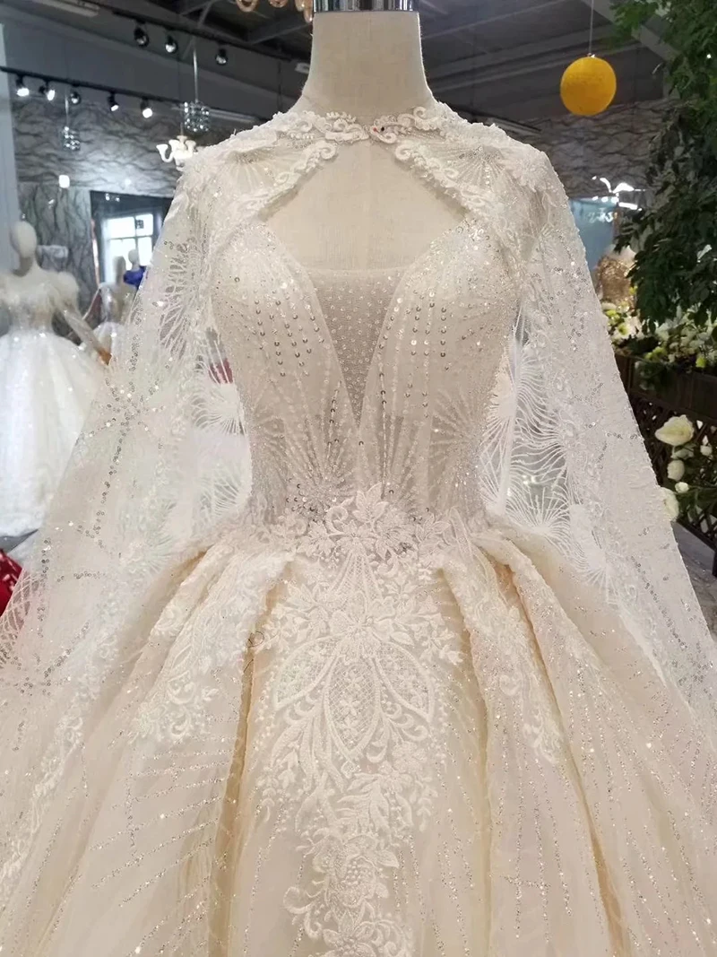 LS11233 элегантные свадебные платья с длинным накидкой и v образным вырезом без